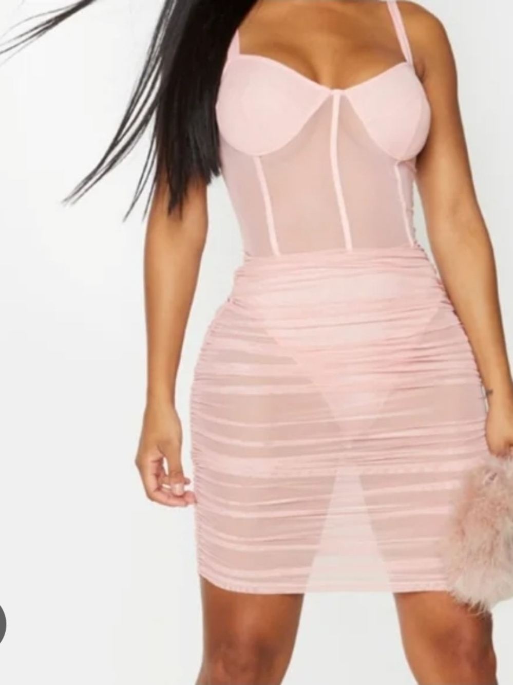 NWT Pretty Little Thing Sheer Mesh Corset Bodycon Dress